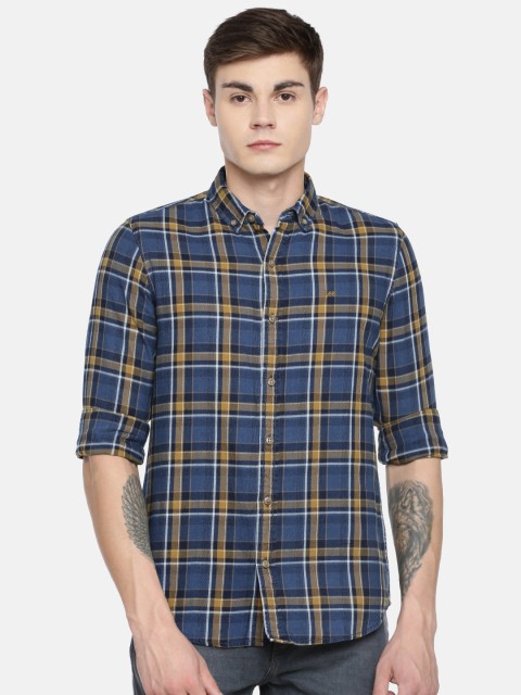 

Lee Men Navy Blue & Mustard Yellow Slim Fit Checked Major-S Casual Shirt