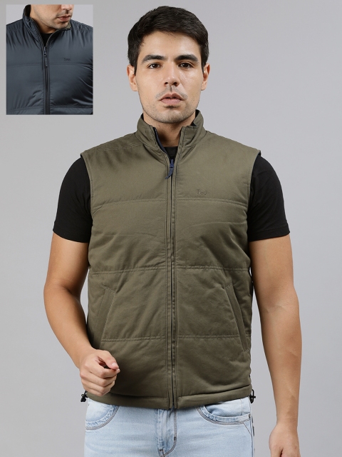 

Lee Men Olive Green Solid Reversible Padded Slim Fit Jacket