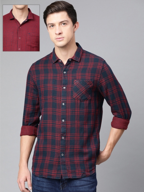 

Lee Men Red & Navy Blue Slim Fit Checked Reversible Casual Shirt