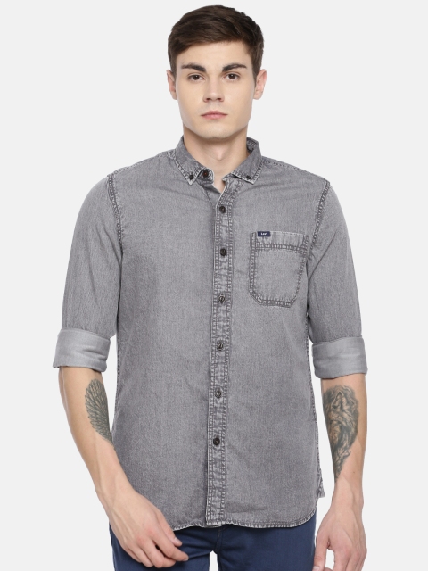 

Lee Men Grey Slim Fit Solid Casual Shirt