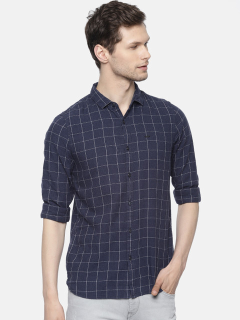 

Lee Men Navy Blue & White Slim Fit Checked Casual Shirt