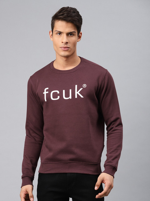 

French Connection Men Maroon Printed Sweatshirt