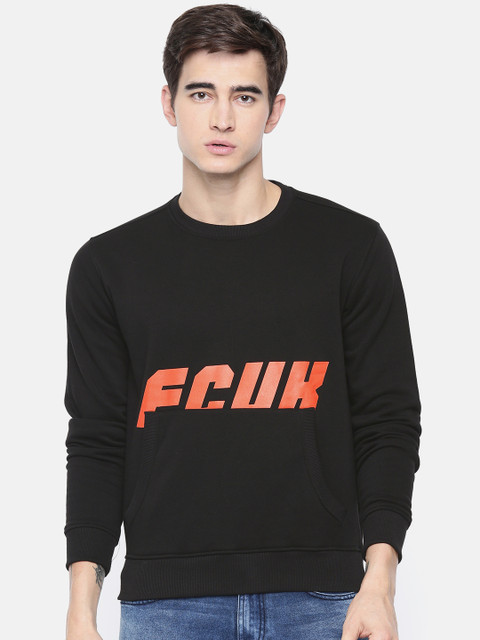 

French Connection Men Black Printed Sweatshirt