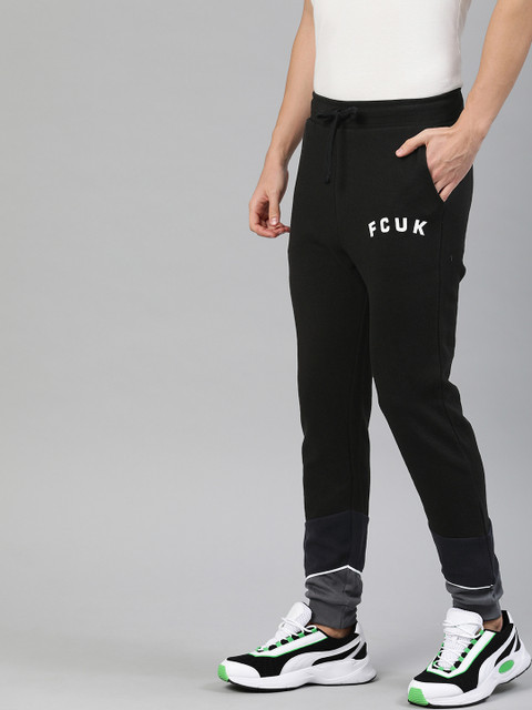 

French Connection Men Black & Navy Blue Colourblocked Slim Fit Joggers