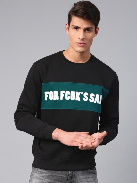 

French Connection Men Black Printed Sweatshirt