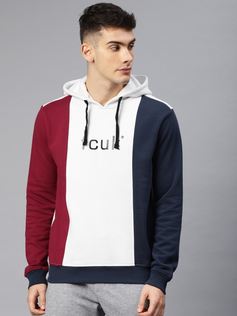 

French Connection Men Red & White Colourblock Hooded Sweatshirt