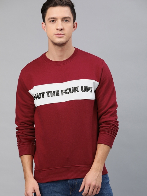 

French Connection Men Maroon & White Printed Sweatshirt