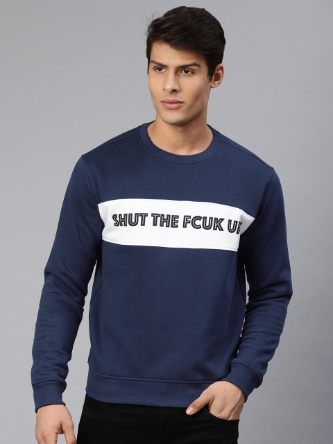 

French Connection Men Navy Blue Printed Sweatshirt
