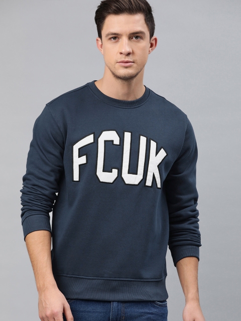 

French Connection Men Navy Blue & White Printed Sweatshirt