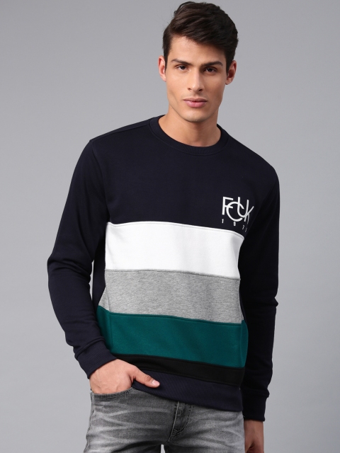 

French Connection Men Navy Blue & White Colourblocked Sweatshirt
