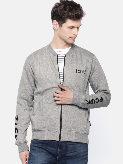 

French Connection Men Grey Melange Solid Sweatshirt