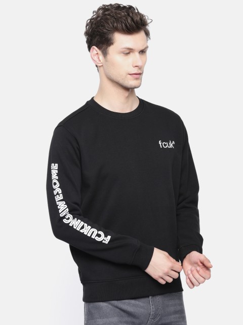 

French Connection Men Black Solid Pullover Sweatshirt