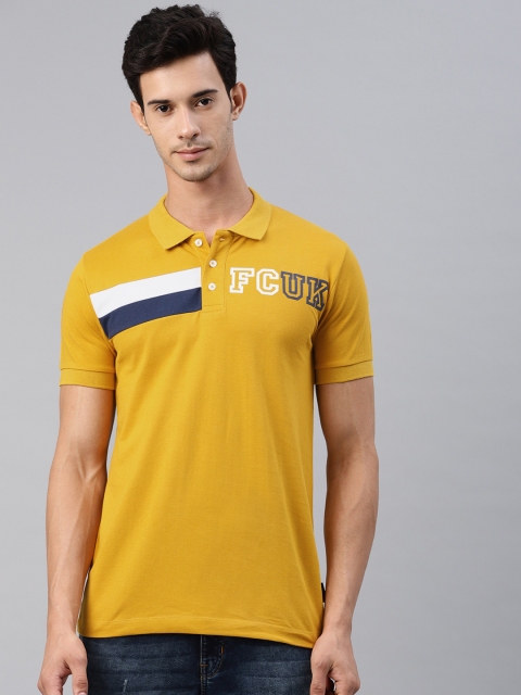 

French Connection Men Mustard Yellow Slim Fit Solid Polo Collar T-shirt
