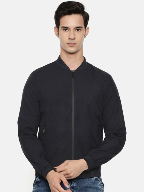 

U.S. Polo Assn. Men Navy Blue & Grey Checked Bomber Jacket