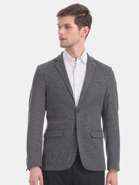 

U.S. Polo Assn. Men Grey Self Design Single-Breasted Blazer