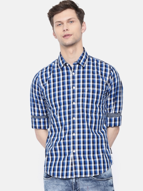 

French Connection Men Blue & White Slim Fit Checked Casual Shirt