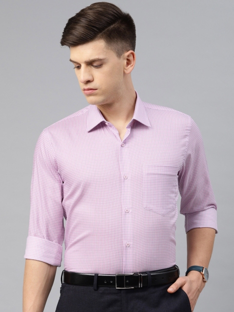 

Van Heusen Men Pink & White Durapress Smart Slim Fit Checked Formal Shirt