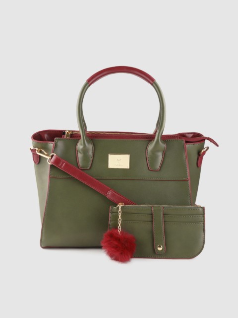 

Allen Solly Olive Green Solid Handheld Bag with Pouch