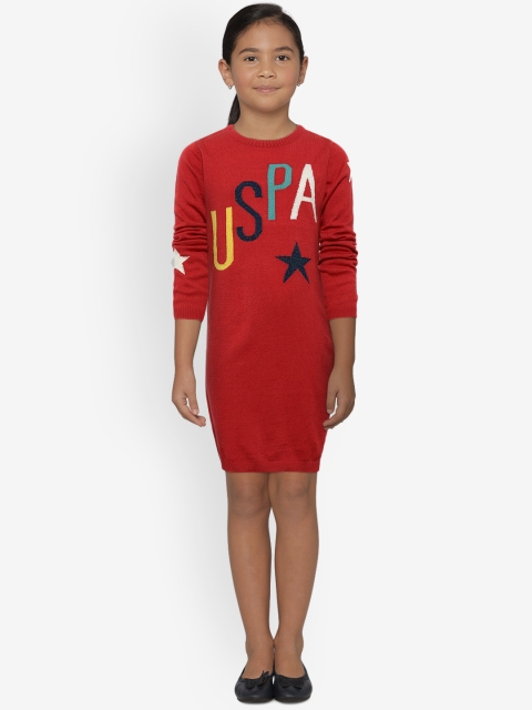 

U.S. Polo Assn. Kids Girls Red Patterned Sweater Dress