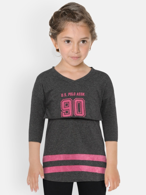 

U.S. Polo Assn. Kids Girls Printed Grey A-Line Dress