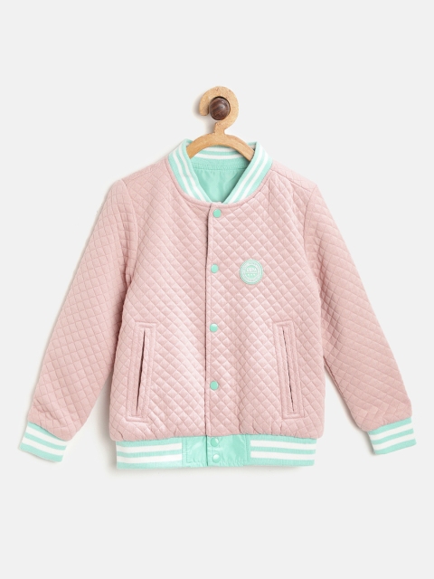 

U.S. Polo Assn. Kids Girls Peach-Coloured & Sea Green Quilted Reversible Bomber