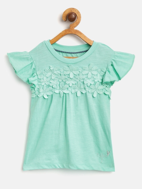 

U.S. Polo Assn. Kids Girls Sea Green Solid Pure Cotton Top
