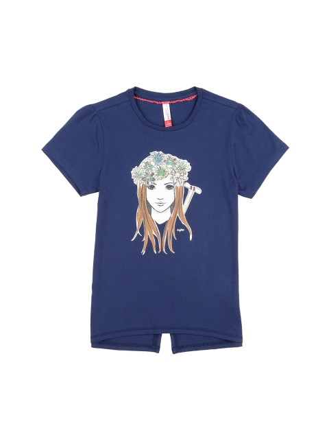

U.S. Polo Assn. Kids Girls Blue Printed Round Neck T-shirt