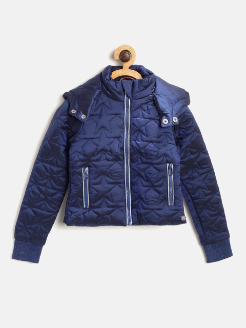

U.S. Polo Assn. Kids Girls Navy Blue Hooded Star Quilted Jacket