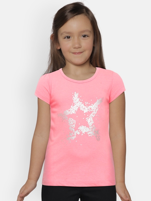 

U.S. Polo Assn. Kids Girls Pink & Silver Printed Round Neck T-shirt