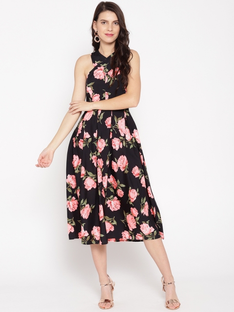 

MABISH by Sonal Jain Women Black & Pink Floral Printed Fit & Flare Dress