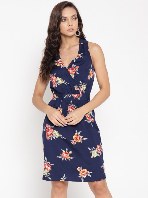 

MABISH by Sonal Jain Women Navy Blue & Orange Floral Printed Wrap Dress