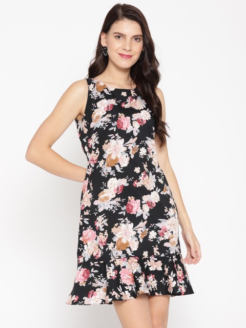 

MABISH by Sonal Jain Women Black & Off-White Floral Printed A-Line Dress