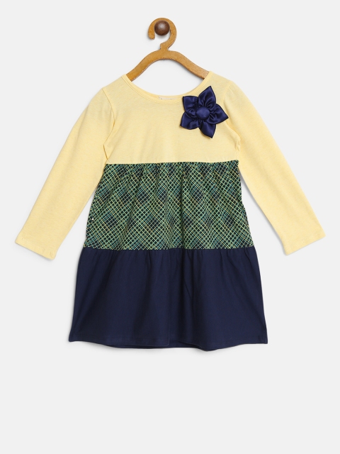 

CrayonFlakes Girls Yellow & Navy Blue Colourblocked A-Line Dress