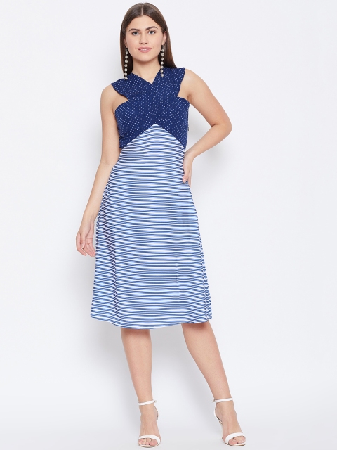 

LA LOFT Women Blue & White Striped A-Line Dress