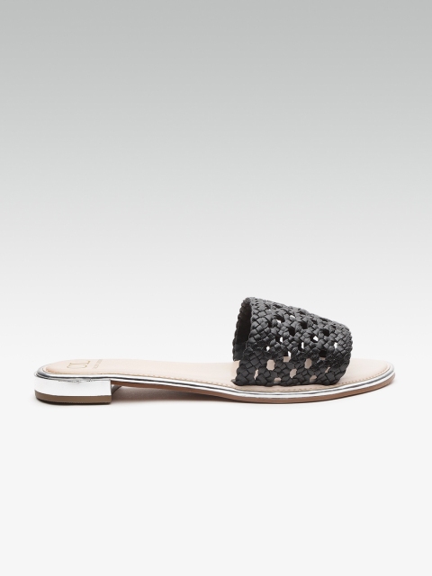 

Carlton London Women Black Leather Basketweave Open Toe Flats