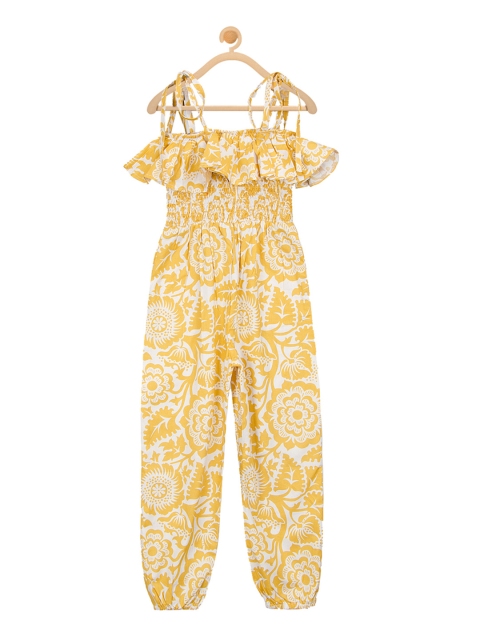 

Olele Girls Yellow Self Design Basic Jumpsuit