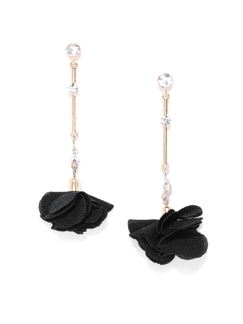 

Forever New Black & Gold-Toned Stone-Studded Floral Drop Earrings