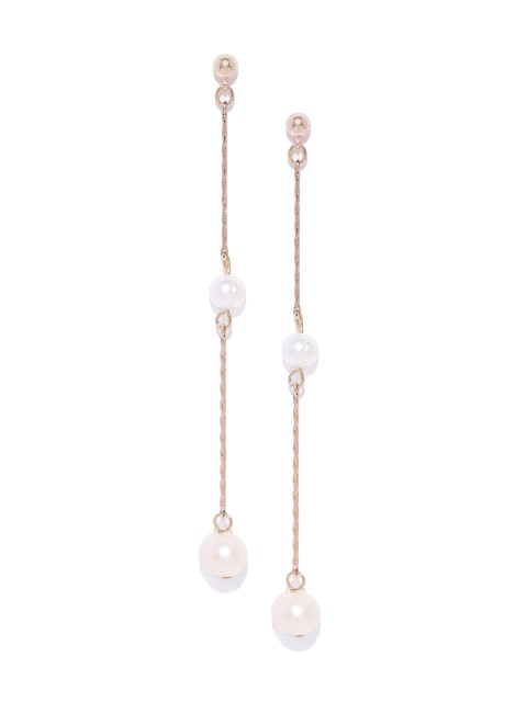 

Forever New Gold-Toned & White Fresh Water Pearls Drop Earrings