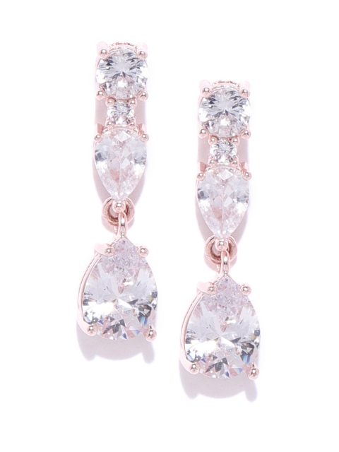 

Forever New Rose Gold-Toned CZ Studded Teardrop Shaped Drop Earrings