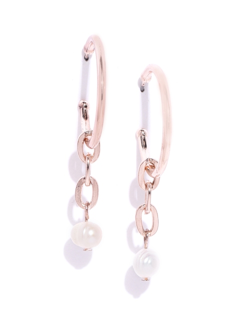 

Forever New Rose Gold-Toned Pearl Studded Circular Half Hoop Earrings