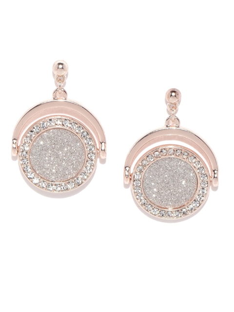 

Forever New Rose Gold-Toned & Silver-Toned Stone-Studded Shimmer Circular Drop Earrings