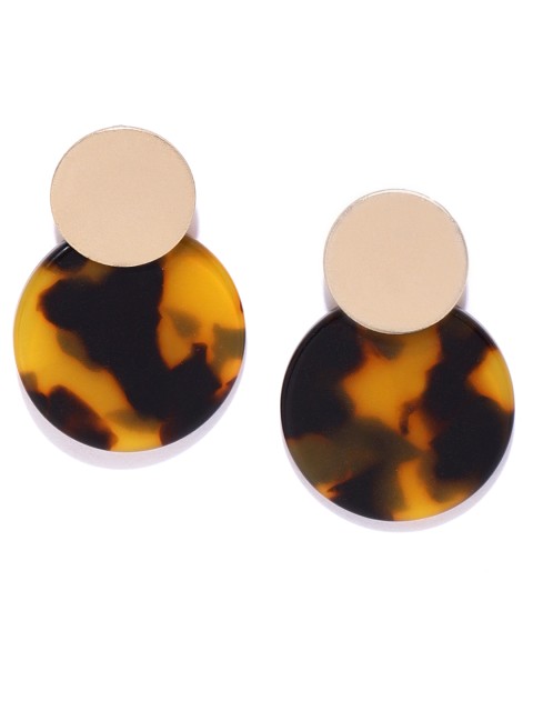 

Forever New Black & Mustard Yellow Printed Circular Drop Earrings