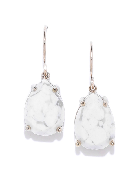 

Forever New White & Gold-Toned Teardrop-Shaped Drop Earrings with Semi-Precious Stones