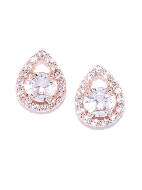 

Forever New Rose Gold-Toned CZ Stone-Studded Teardrop-Shaped Studs