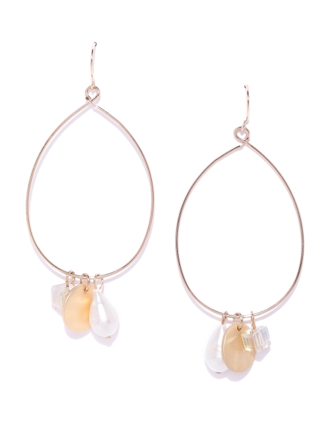 

Forever New Off-White & Gold-Toned Beaded Oval Drop Earrings