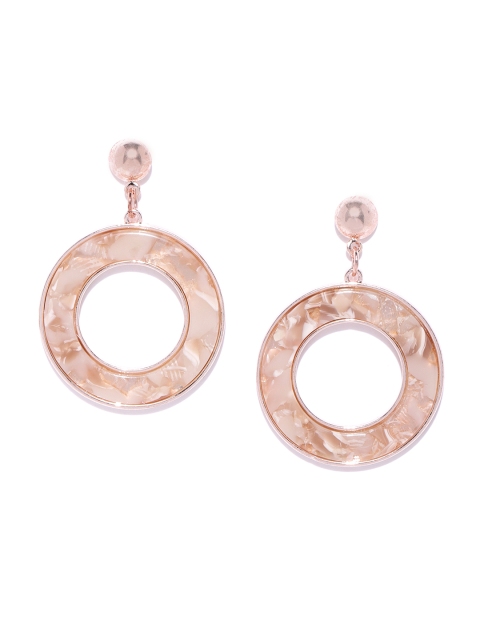

Forever New Beige & Gold-Toned Resin Circular Drop Earrings