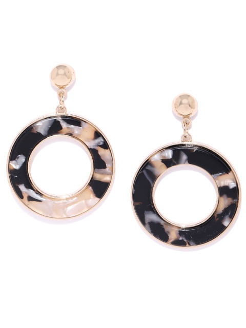 

Forever New Black & Gold-Toned Printed Circular Drop Earrings