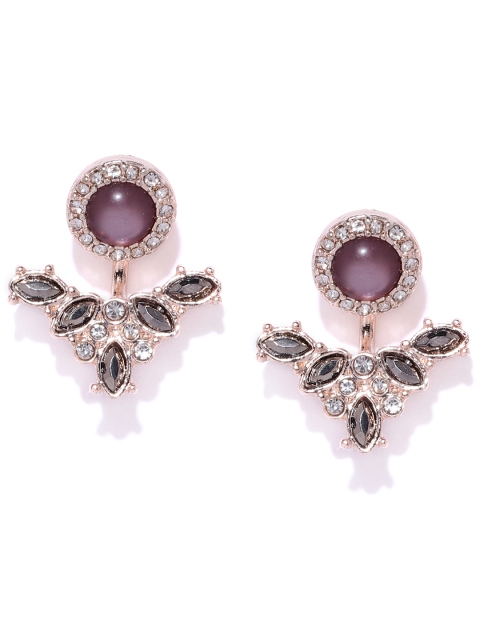 

Forever New Purple & Rose Gold-Toned Stone-Studded Jacket Drop Earrings