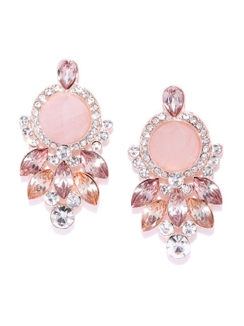 

Forever New Pink & Rose Gold-Toned Stone-Studded Contemporary Drop Earrings