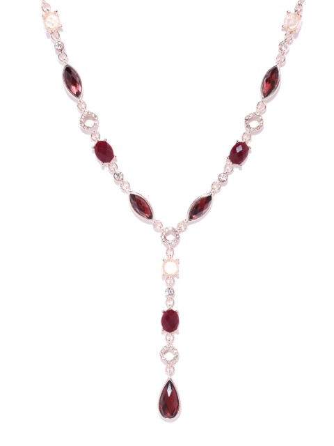 

Forever New Maroon & Rose Gold-Toned Stone-Studded Necklace